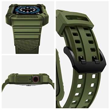 GELISHI Compatible with Apple Watch Band 45mm 44mm 42mm, Men Rugged Protective Case Bumper with Sport Band Military Shockproof Case for Watch Series 8 7 6 SE 5 4 3 2, Army Green