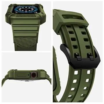 GELISHI Compatible with Apple Watch Band 45mm 44mm 42mm, Men Rugged Protective Case Bumper with Sport Band Military Shockproof Case for Watch Series 8 7 6 SE 5 4 3 2, Army Green