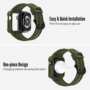 GELISHI Compatible with Apple Watch Band 45mm 44mm 42mm, Men Rugged Protective Case Bumper with Sport Band Military Shockproof Case for Watch Series 8 7 6 SE 5 4 3 2, Army Green