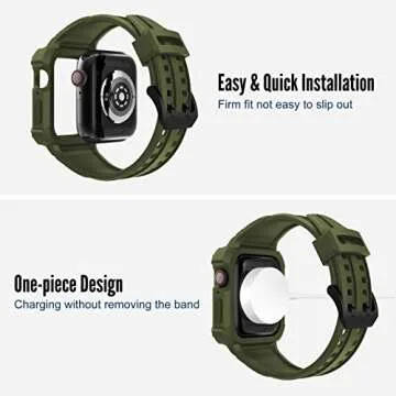 GELISHI Compatible with Apple Watch Band 45mm 44mm 42mm, Men Rugged Protective Case Bumper with Sport Band Military Shockproof Case for Watch Series 8 7 6 SE 5 4 3 2, Army Green