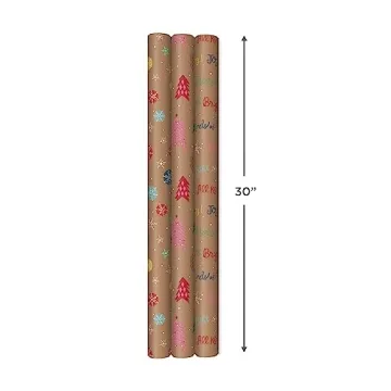 Hallmark Christmas Wrapping Paper - 3 Pack of Kraft Joyful Wrap