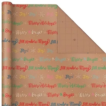 Hallmark Christmas Wrapping Paper - 3 Pack of Kraft Joyful Wrap
