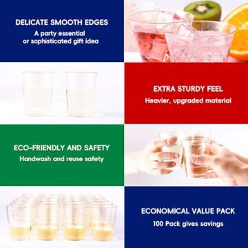 JOLLY CHEF 100 Pack 14 oz Gold Plastic Cups, Disposable Gold Glitter Plastic Cups, Clear Plastic Cups Tumblers, Wedding Cups Party Cups,Ideal for Halloween,Thanksgiving,Christmas