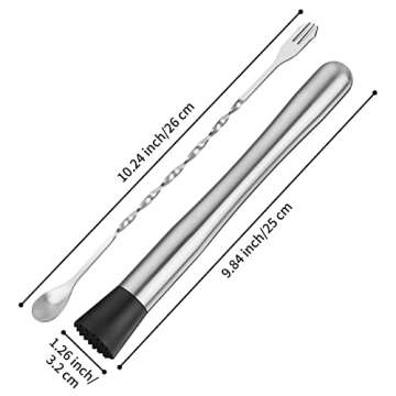 tifanso Muddler for Cocktails, 10" Muddler and Long Handle Bar Cocktail Mixing Spoon, Stainless Stee...