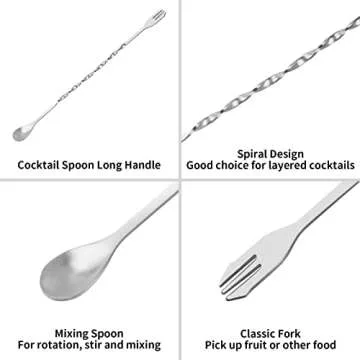 tifanso Muddler for Cocktails, 10" Muddler and Long Handle Bar Cocktail Mixing Spoon, Stainless Steel Stirrer, Bar Accessories Tools for Mojitos Fruit Drinks