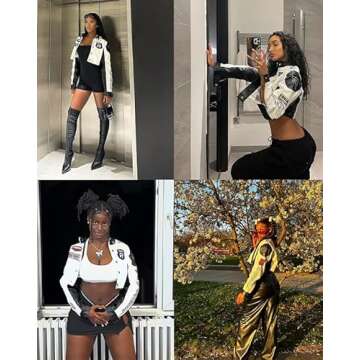 Aelfric Eden Leather Jacket Varsity Jacket for Women Color Block Bomber Vintage Crop Racing Jackets