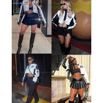 Aelfric Eden Leather Jacket Varsity Jacket for Women Color Block Bomber Vintage Crop Racing Jackets