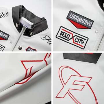 Aelfric Eden Leather Jacket Varsity Jacket for Women Color Block Bomber Vintage Crop Racing Jackets