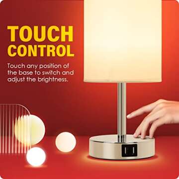 Yarra-Decor Bedside Lamp with USB Port - Touch Control Table Lamp for Bedroom 3 Way Dimmable Nightstand Lamp with Round White Fabric Shade for Living Room, Dorm, Home Office (LED Bulb Included)