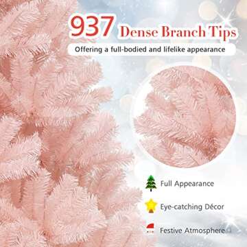 Goplus Pink Artificial Christmas Tree, 7FT Premium Unlit Hinged Spruce Full Tree, with Metal Stand, Easy Assembly, for Indoor and Outdoor Use (7ft)