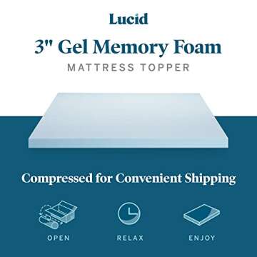 Lucid Full 3 Inch Gel Infused Memory Foam Mattress Topper for Comfort