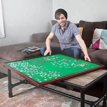 Mary Maxim Square Jigsaw Puzzle Table Spinner - Puzzle Tables for Adults - Puzzle Board for Storage - Felt Mat 34” x 34” - Puzzle Holder & Keeper up to 1500 Pieces - Puzzle Accessories & Organizer