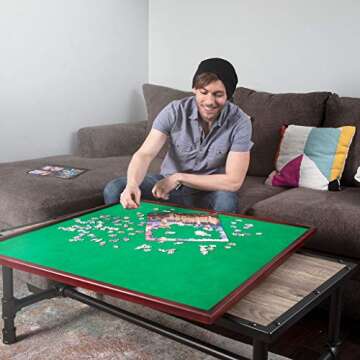 Mary Maxim Square Jigsaw Puzzle Table Spinner - Puzzle Tables for Adults - Puzzle Board for Storage - Felt Mat 34” x 34” - Puzzle Holder & Keeper up to 1500 Pieces - Puzzle Accessories & Organizer