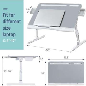 Laptop Bed Tray Desk, Adjustable PVC Leather Bed Table 2 Drawer, Portable Laptop Lap Desk with Folda...