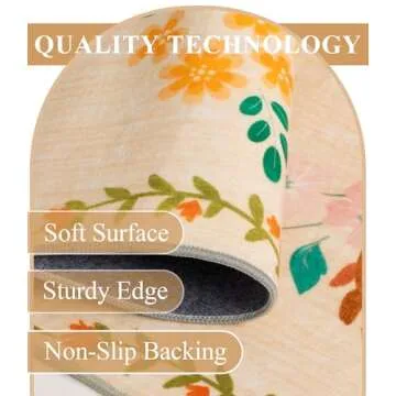 YIHOUSE Floral Print Beige Washable Area Rug 8'x10'- Large Colorful Ultra-Thin Non-Slip Area Rug for Living Room, Bedroom, Nursery Room, Classroom, Playroom,Home Office (Beige, 8x10ft)