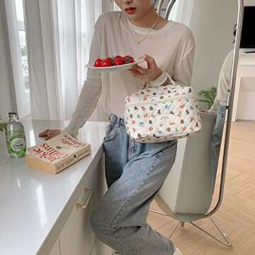 PINKCONA Cosmetic Bags for Women, Cute Floral Makeup Bag, Organizer Storage Make Up Bag, Travel Toiletry Bags, Handbags Purses (Bear/Big)