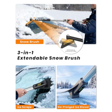 Extendable Ice Scraper with 360° Brush for Car Windshield