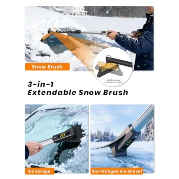 Extendable Ice Scraper with 360° Brush for Car Windshield
