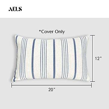 AELS 12x20 Decorative Farmhouse Throw Lumbar Pillow Covers, Modern Rectangle Pillow Case Cover, Set of 2 Navy Blue Stripes Textured Linen Cushion Cover for Sofa Couch Bedroom Living Room