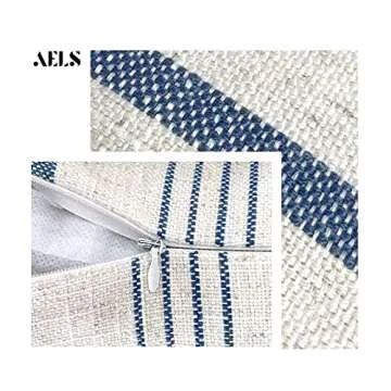 AELS 12x20 Decorative Farmhouse Throw Lumbar Pillow Covers, Modern Rectangle Pillow Case Cover, Set of 2 Navy Blue Stripes Textured Linen Cushion Cover for Sofa Couch Bedroom Living Room