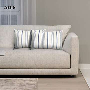 AELS 12x20 Decorative Farmhouse Throw Lumbar Pillow Covers, Modern Rectangle Pillow Case Cover, Set of 2 Navy Blue Stripes Textured Linen Cushion Cover for Sofa Couch Bedroom Living Room