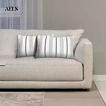 AELS 12x20 Decorative Farmhouse Throw Lumbar Pillow Covers, Modern Rectangle Pillow Case Cover, Set of 2 Navy Blue Stripes Textured Linen Cushion Cover for Sofa Couch Bedroom Living Room