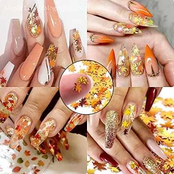 Holographic Fall Maple Leaf Nail Art Sequins - 2 Jars