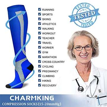 CHARMKING Compression Socks for Women & Men Circulation (3 Pairs) 15-20 mmHg is Best Athletic for Running, Flight Travel, Support, Cycling, Pregnant - Boost Performance, Durability (L/XL,Multi 11)