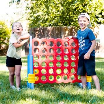 67i Jumbo Yard Game Giant 4 in a Row to Score Giant for Kids and Adults Outdoor with 42 Rings Quick Release Slider Holiday Party Family Backyard (Grey Blue)