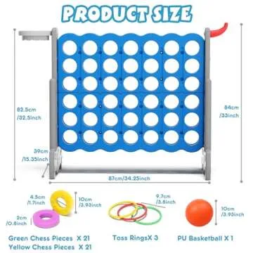 67i Jumbo Yard Game Giant 4 in a Row to Score Giant for Kids and Adults Outdoor with 42 Rings Quick Release Slider Holiday Party Family Backyard (Grey Blue)