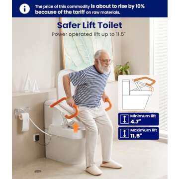VOCIC Electric Raised Toilet Seat, Electric Toilet Seat Lift, Powered Toilet Seat Riser with Handles...
