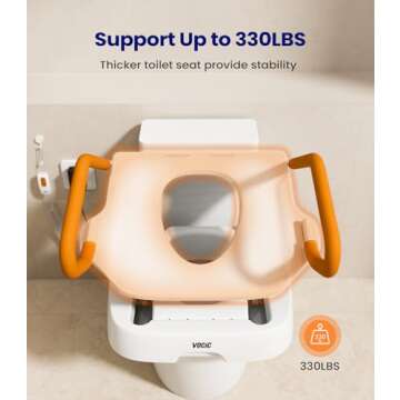 VOCIC Electric Raised Toilet Seat, Electric Toilet Seat Lift, Powered Toilet Seat Riser with Handles, Toilet Lift Seat for Elderly, Support to 330LBS, AX12