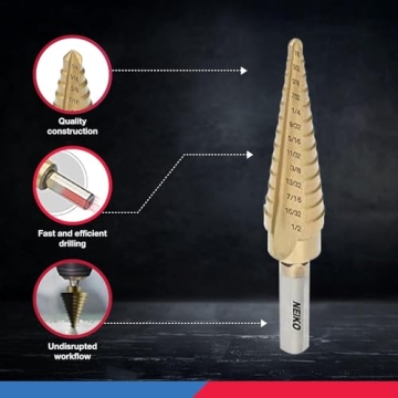 Neiko Titanium Step Bits - 3-Piece Unibit Set for All Drilling Needs