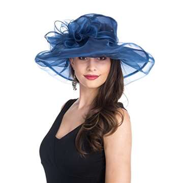 SAFERIN Women's Organza Church Fascinator Bridal Tea Party Wedding Hat Multicolor… (TZ-Navy Bowkno...
