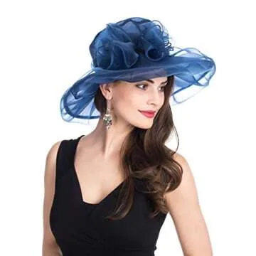 SAFERIN Women's Organza Church Fascinator Bridal Tea Party Wedding Hat Multicolor… (TZ-Navy Bowknot)