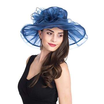 SAFERIN Women's Organza Church Fascinator Bridal Tea Party Wedding Hat Multicolor… (TZ-Navy Bowknot)
