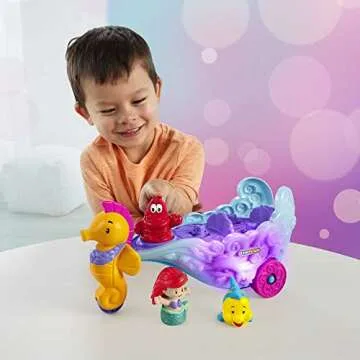 Fisher-Price Little People Toddler Toy Disney Princess Ariel's Light-Up Sea Carriage Musical Vehicle...