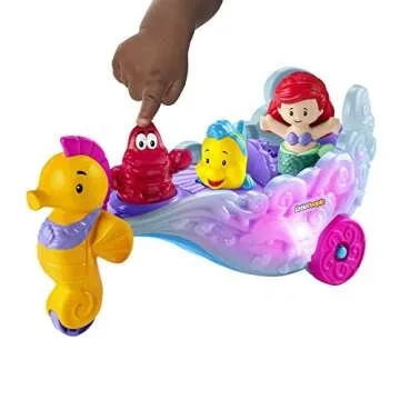 Fisher-Price Little People Toddler Toy Disney Princess Ariel's Light-Up Sea Carriage Musical Vehicle for Pretend Play Ages 18+ Months​