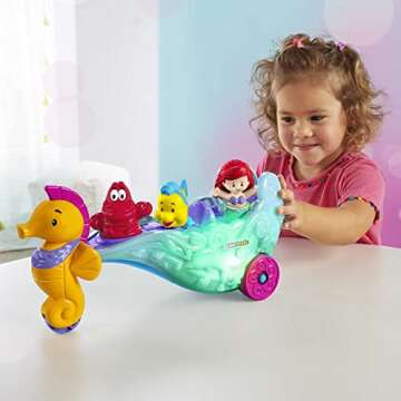 Fisher-Price Little People Toddler Toy Disney Princess Ariel's Light-Up Sea Carriage Musical Vehicle for Pretend Play Ages 18+ Months​