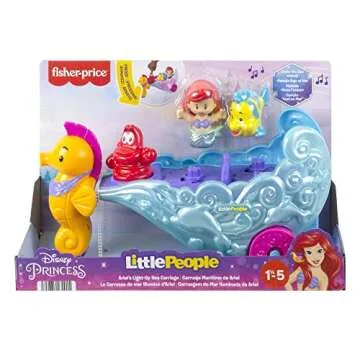 Fisher-Price Little People Toddler Toy Disney Princess Ariel's Light-Up Sea Carriage Musical Vehicle for Pretend Play Ages 18+ Months​