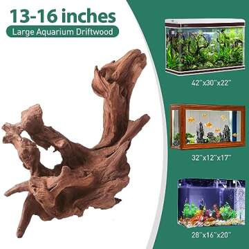 WDEFUN Natural Driftwood for Aquarium Decor, 1-Piece 13''-17'' Large Driftwood for Decorations on Fi...