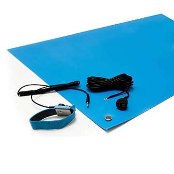 ESD Anti-Static Rubber Mat with Wrist Strap and Ground Wire, High-Temperature Resistant, Electrostat...