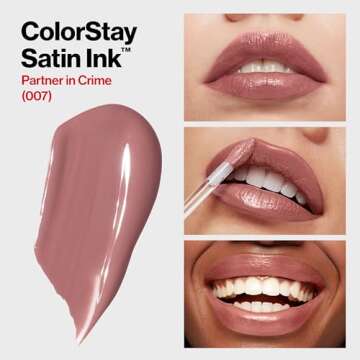 Revlon ColorStay Satin Ink Liquid Lipstick, Longwear Rich Lip Colors, Formulated with Black Currant Seed Oil, 007 Partner in Crime, 0.17 fl oz