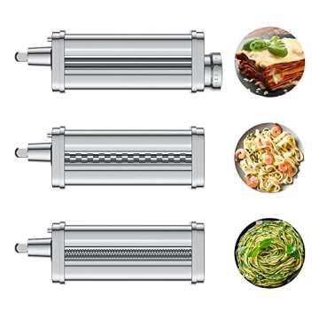 Pasta Attachment for KitchenAid Stand Mixer, 3 Piece Pasta Making Kit Including Pasta Roller, Cutter...