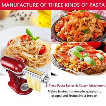 Pasta Attachment for KitchenAid Stand Mixer, 3 Piece Pasta Making Kit Including Pasta Roller, Cutter for Authentic Spaghetti and Fettuccine Sheets, Durable Noodle Accessories by Cofun