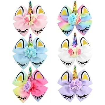 Unicorn Hair Bows for Kids & Toddlers - 6 Pack