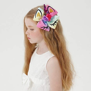 Unicorn Hair Bows for Kids & Toddlers - 6 Pack
