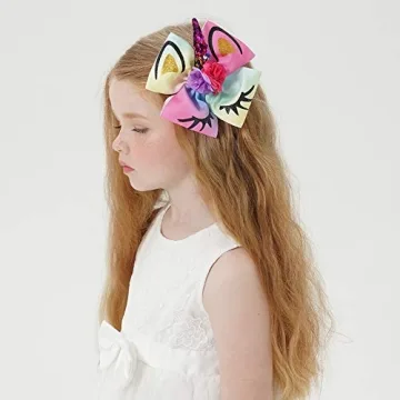 Unicorn Hair Bows for Kids & Toddlers - 6 Pack