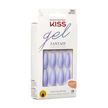 KISS Gel Fantasy Ready-to-Wear Press-On Sculpted Gel Nails, “Night After”, Long, Purple, High Ar...