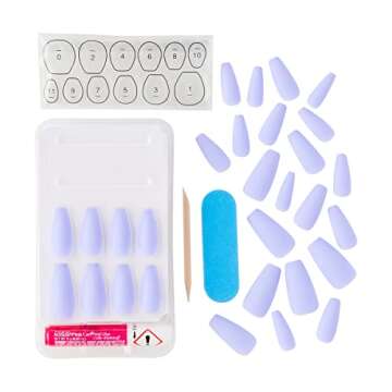 KISS Gel Fantasy Ready-to-Wear Press-On Sculpted Gel Nails, “Night After”, Long, Purple, High Arch Nail Kit with Pink Gel Nail Glue, Manicure Stick, Mini Nail File, and 28 Fake Nails
